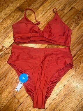 Cupshe Red Twist Bralette High-Waist Bikini Set